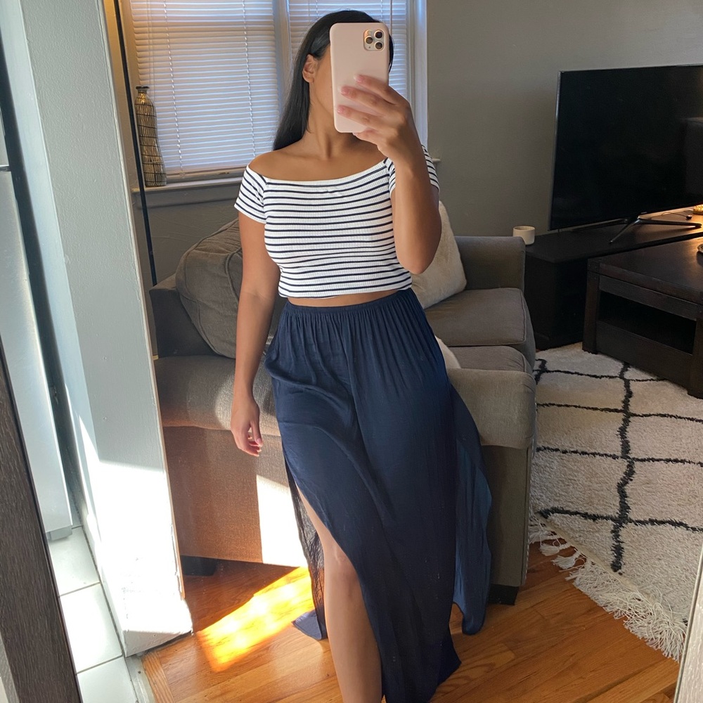 Navy Maxi Skirt With Slit